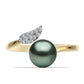 Goldplattierter Silberring mit Tahitigrüne-Illusion Süßwasserperle und weißem Topas