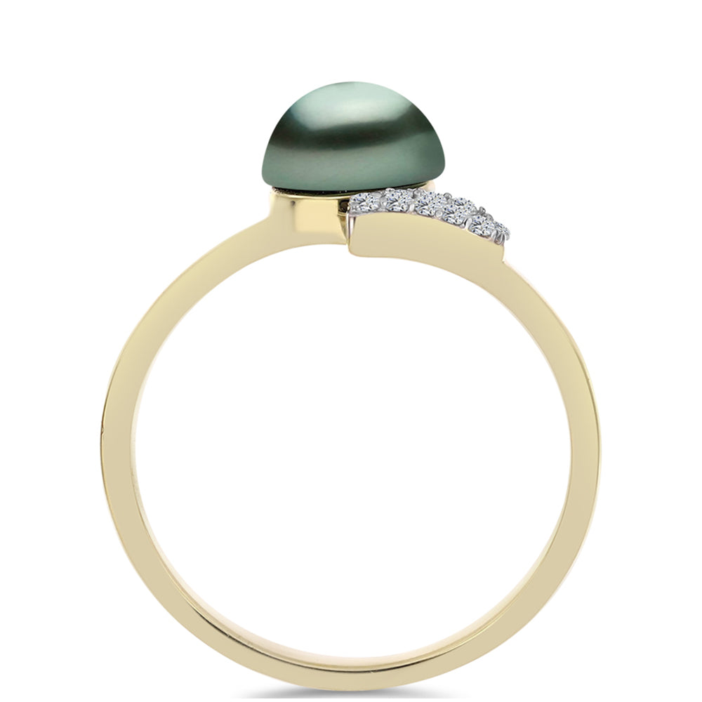 Goldplattierter Silberring mit Tahitigrüne-Illusion Süßwasserperle und weißem Topas