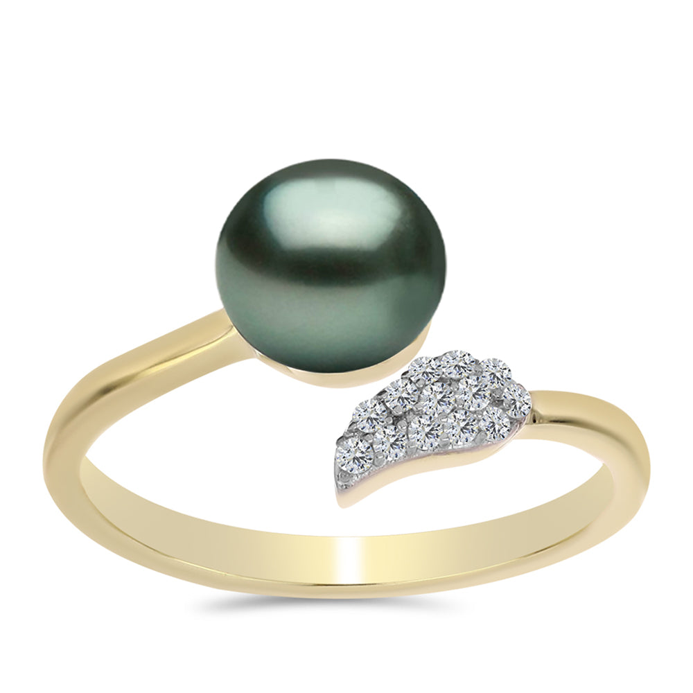 Goldplattierter Silberring mit Tahitigrüne-Illusion Süßwasserperle und weißem Topas 3 