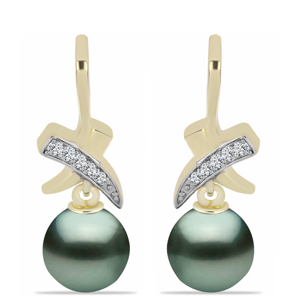 Goldplattierte Silberohrringe mit Tahitigrüne-Illusion Süßwasserperle und weißem Topas 1 