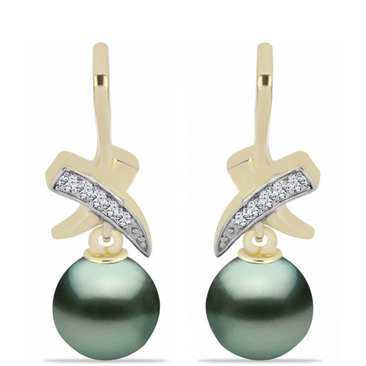 Goldplattierte Silberohrringe mit Tahitigrüne-Illusion Süßwasserperle und weißem Topas