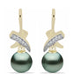 Goldplattierte Silberohrringe mit Tahitigrüne-Illusion Süßwasserperle und weißem Topas