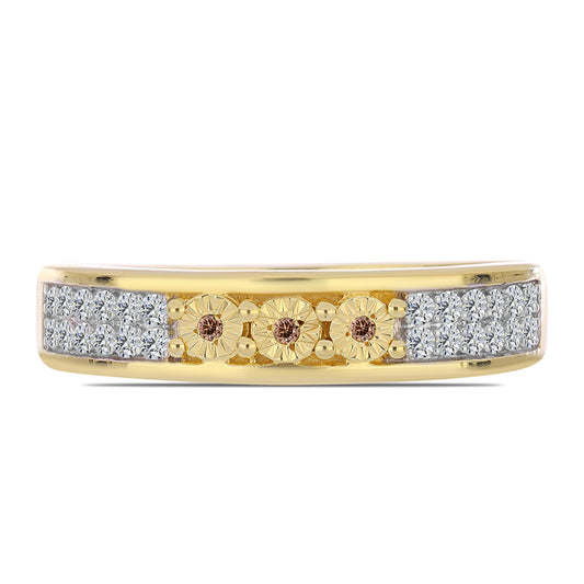 Goldplattierter Silberring mit Cognac-Diamant und weißem Topas
