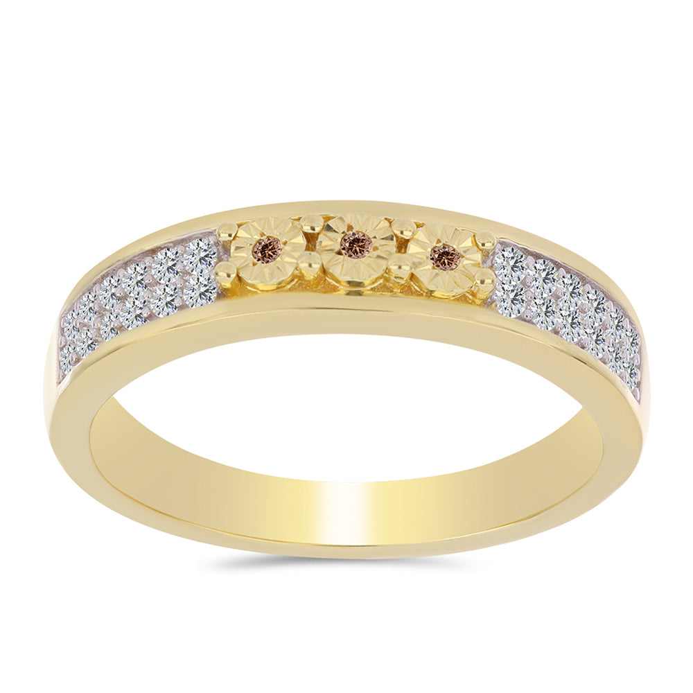 Goldplattierter Silberring mit Cognac-Diamant und weißem Topas