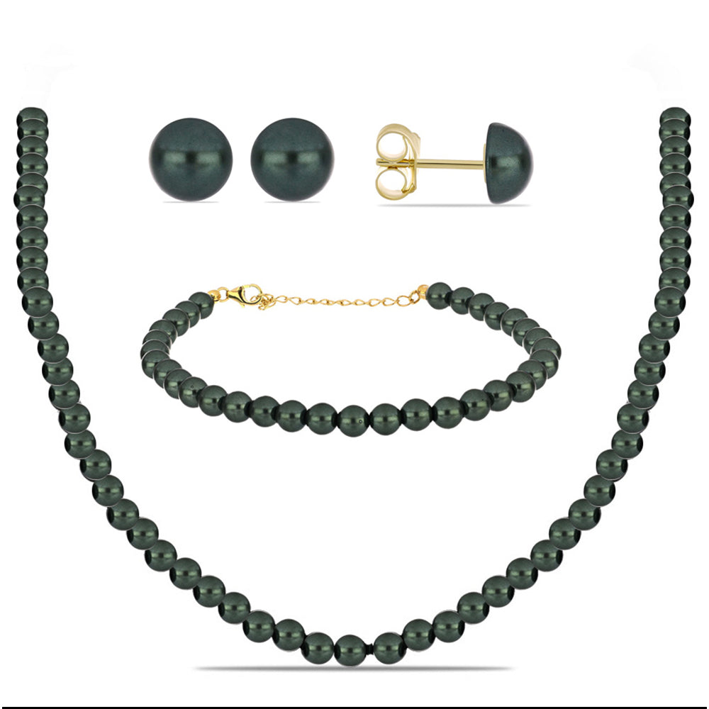 schmuckgarnitur aus Goldplattierte Silber mit Tahitigrüne-Illusion Süßwasserperle 1 