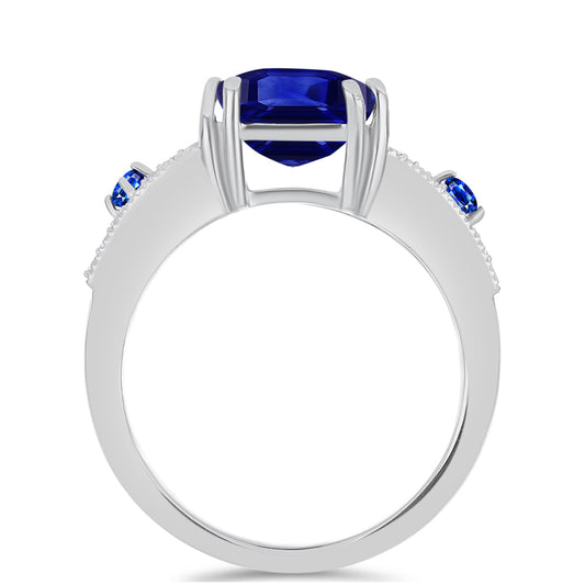 Silberring mit australischem blauem Saphir und weißem Topas