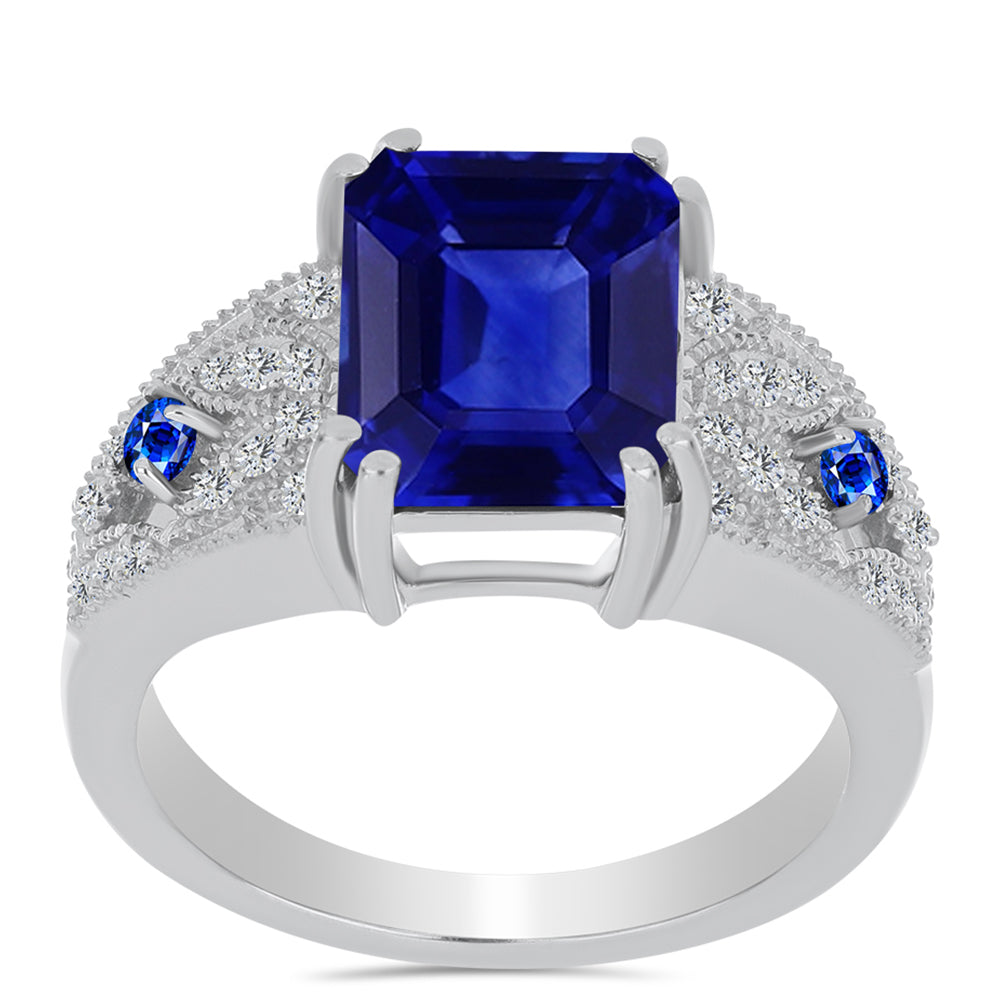 Silberring mit australischem blauem Saphir und weißem Topas 3 