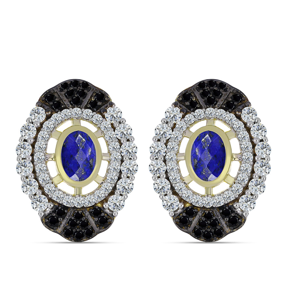 Goldplattierte Silberohrringe mit Lapislazuli und weißem Topas