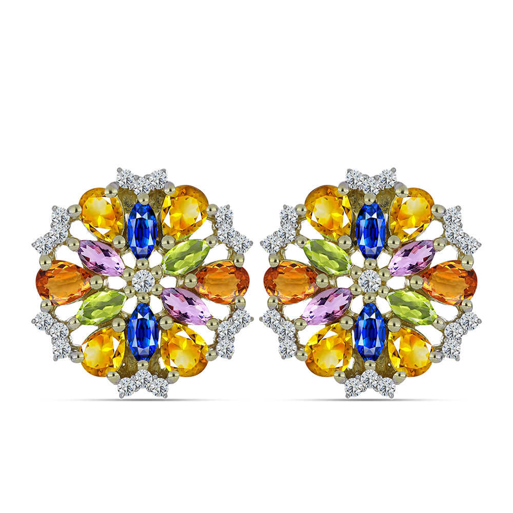 Goldplattierte Silberohrringe mit Regenbogensaphir und weißem Topas 1 