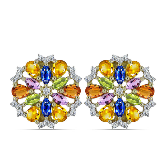 Goldplattierte Silberohrringe mit Regenbogensaphir und weißem Topas