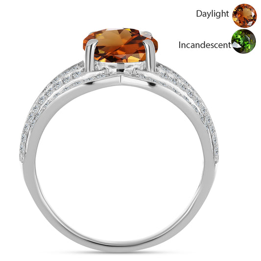 Silberring mit zertifiziertem laborgezüchteten Zultanit aus Anatolien und weißem Topas