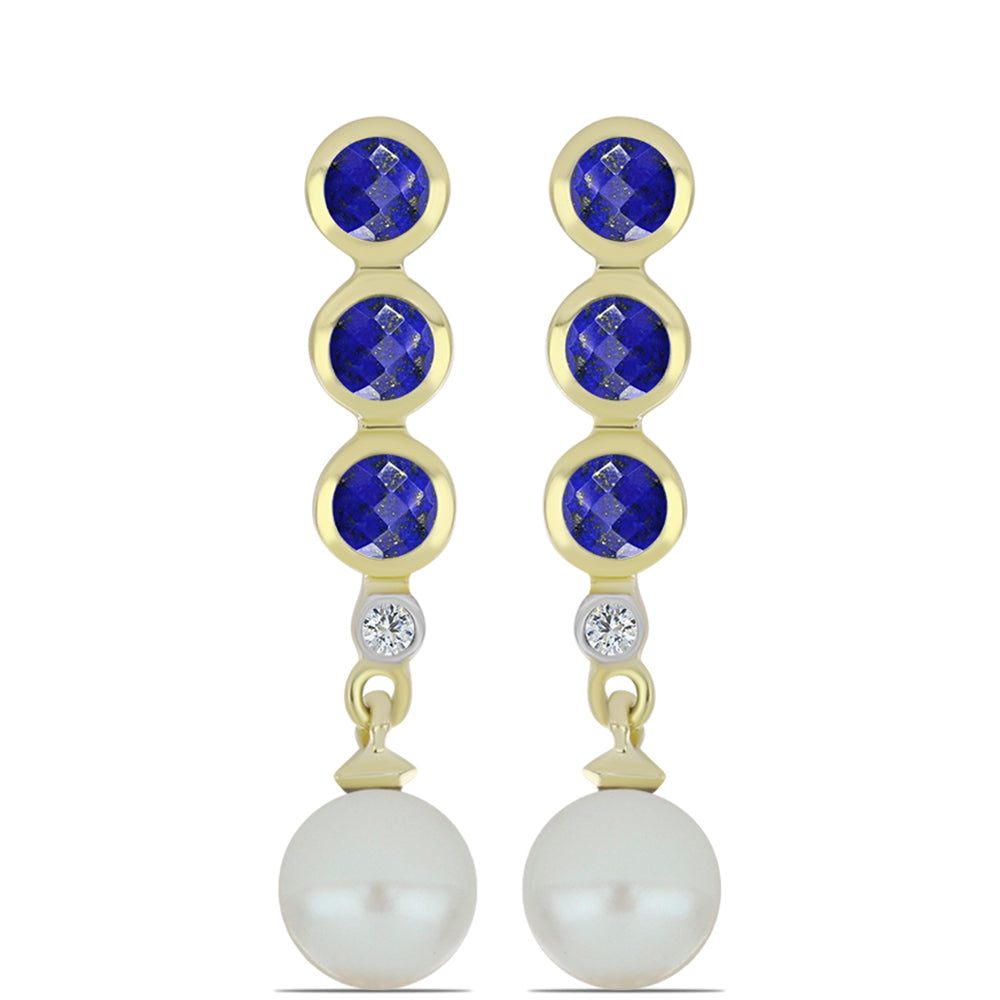 Goldplattierte Silberohrringe mit Lapislazuli und weißer Süßwasserperle 1 