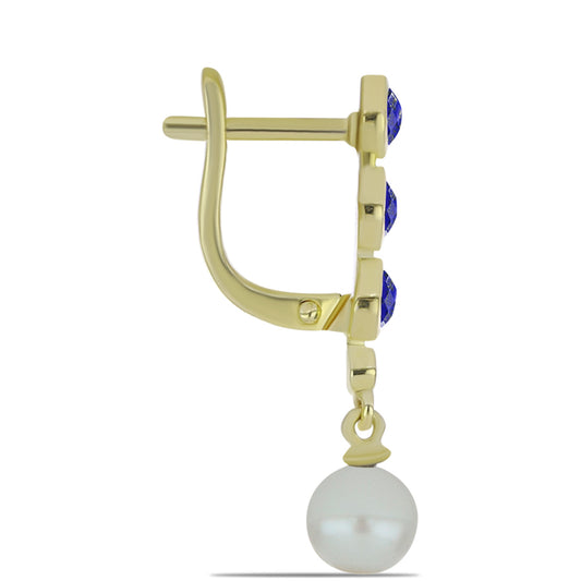 Goldplattierte Silberohrringe mit Lapislazuli und weißer Süßwasserperle