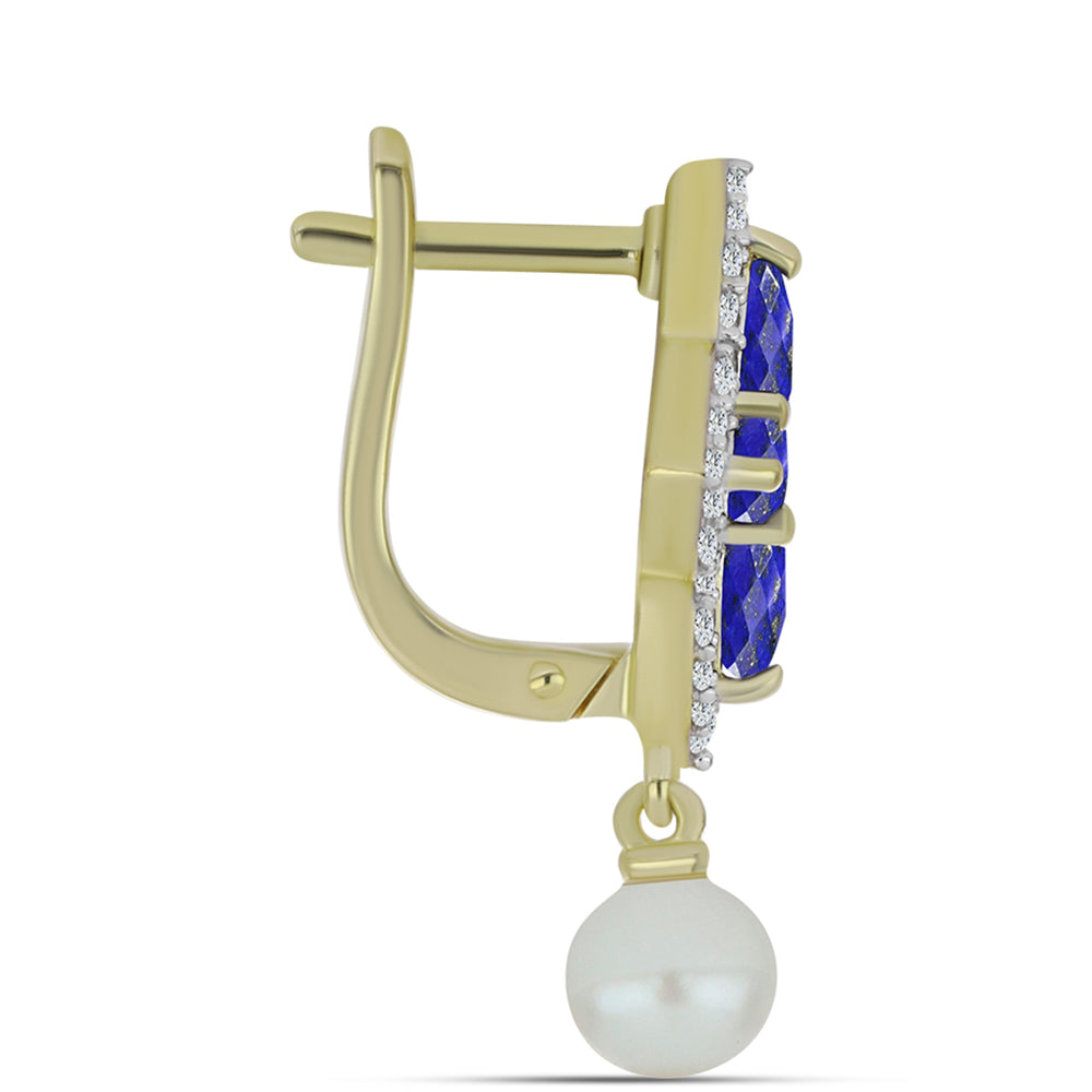 Goldplattierte Silberohrringe mit Lapislazuli und weißer Süßwasserperle 2 