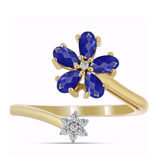 Goldplattierter Silberring mit Lapislazuli und weißem Topas