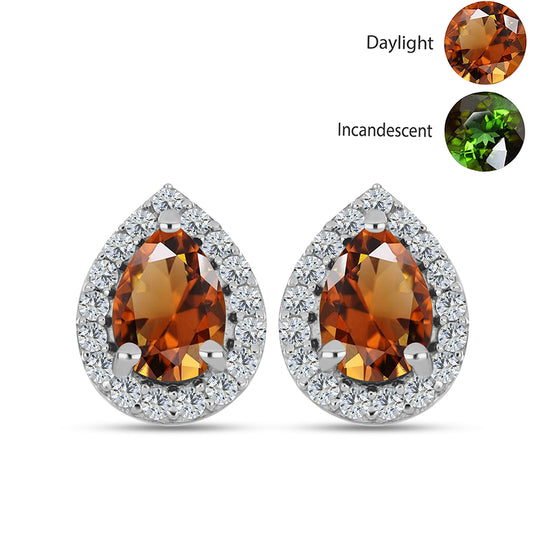 Silberohrringe mit zertifiziertem laborgezüchteten Zultanit aus Anatolien und weißem Topas