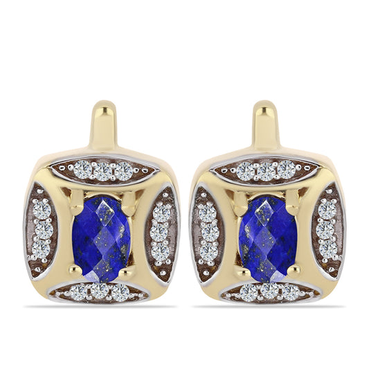 Goldplattierte Silberohrringe mit Lapislazuli und weißem Topas