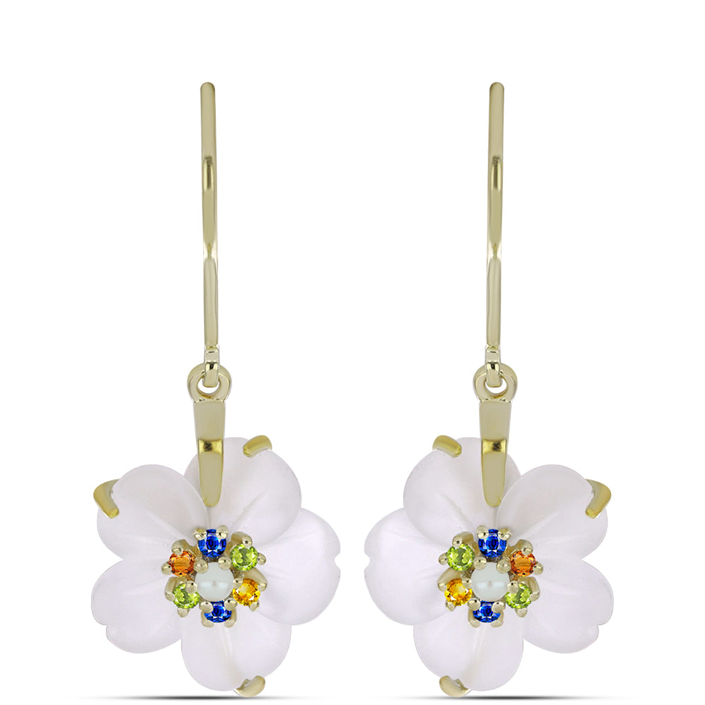 Goldplattierte Silberohrringe mit Regenbogensaphir und weißer Süßwasserperle 1 