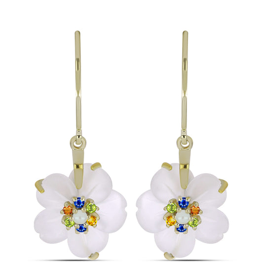 Goldplattierte Silberohrringe mit Regenbogensaphir und weißer Süßwasserperle