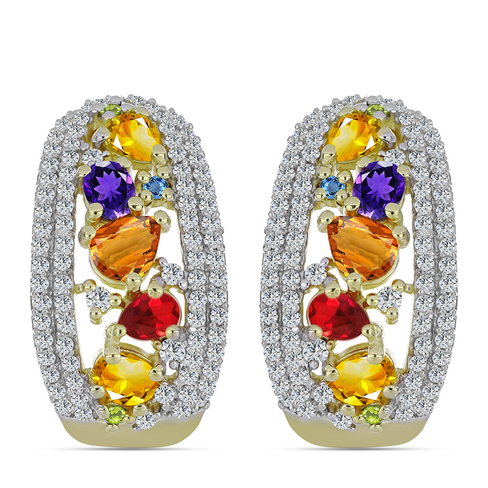 Goldplattierte Silberohrringe mit Regenbogensaphir und weißem Topas 1 