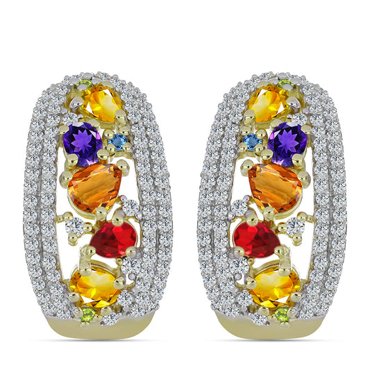 Goldplattierte Silberohrringe mit Regenbogensaphir und weißem Topas