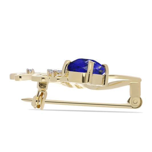 Goldplattierte Silberbrosche mit Lapislazuli und weißem Topas