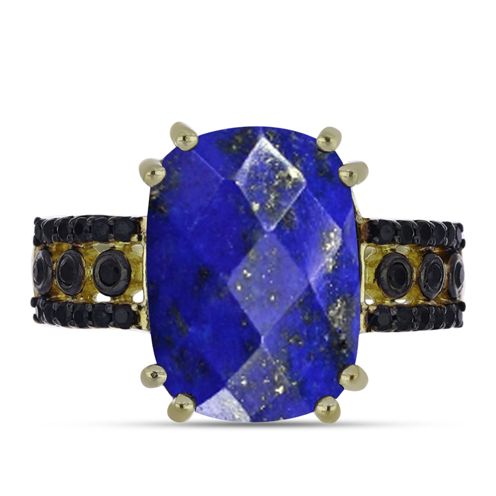Goldplattierter Silberring mit Lapislazuli und schwarzem Spinell 1 