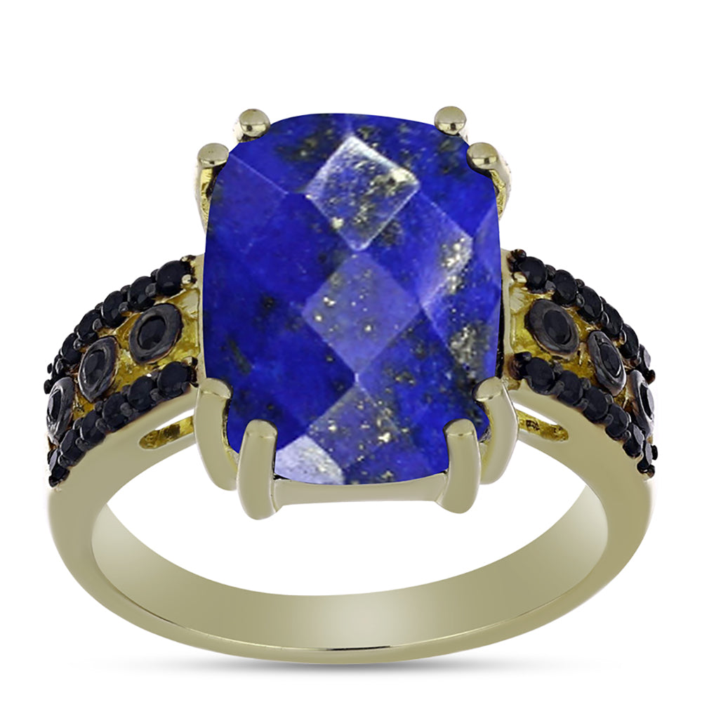 Goldplattierter Silberring mit Lapislazuli und schwarzem Spinell