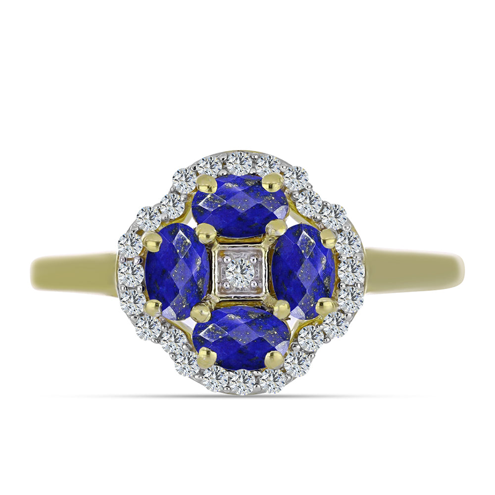 Goldplattierter Silberring mit Lapislazuli und weißem Topas 1 