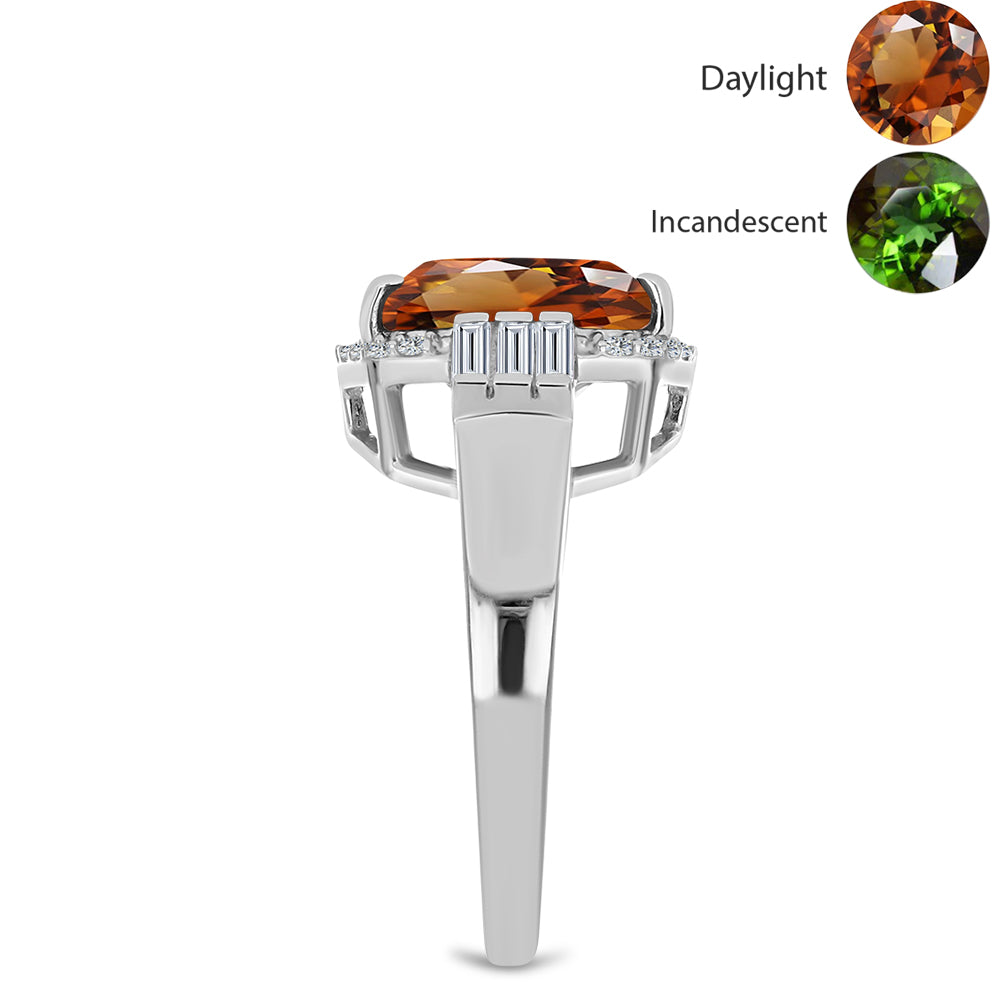 Silberring mit zertifiziertem laborgezüchteten Zultanit aus Anatolien und weißem Zirkon 4 