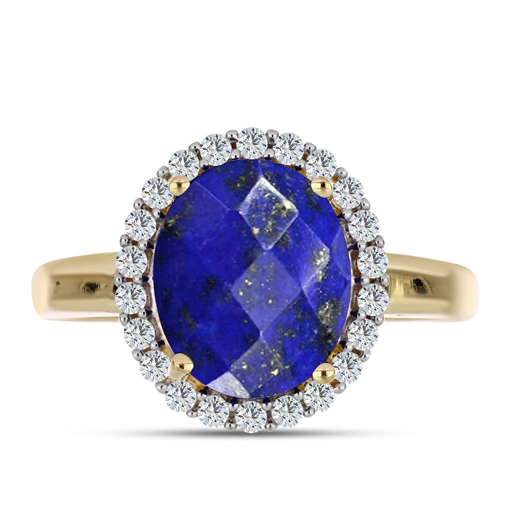 Goldplattierter Silberring mit Lapislazuli und weißem Topas