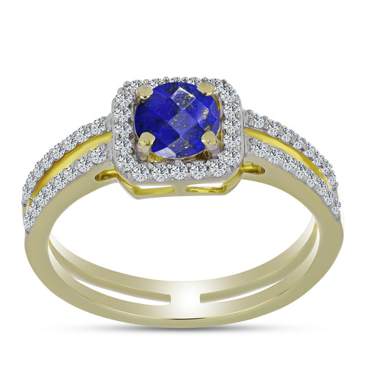 Goldplattierter Silberring mit Lapislazuli und weißem Topas