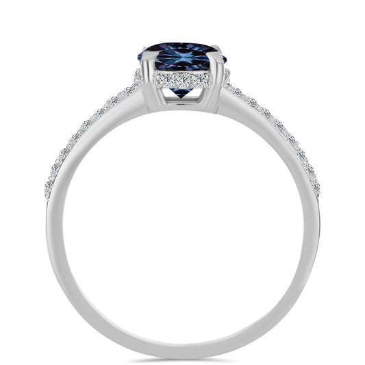 Silberring mit "Imperial lilafarbenem" Moissanit und weißem Topas