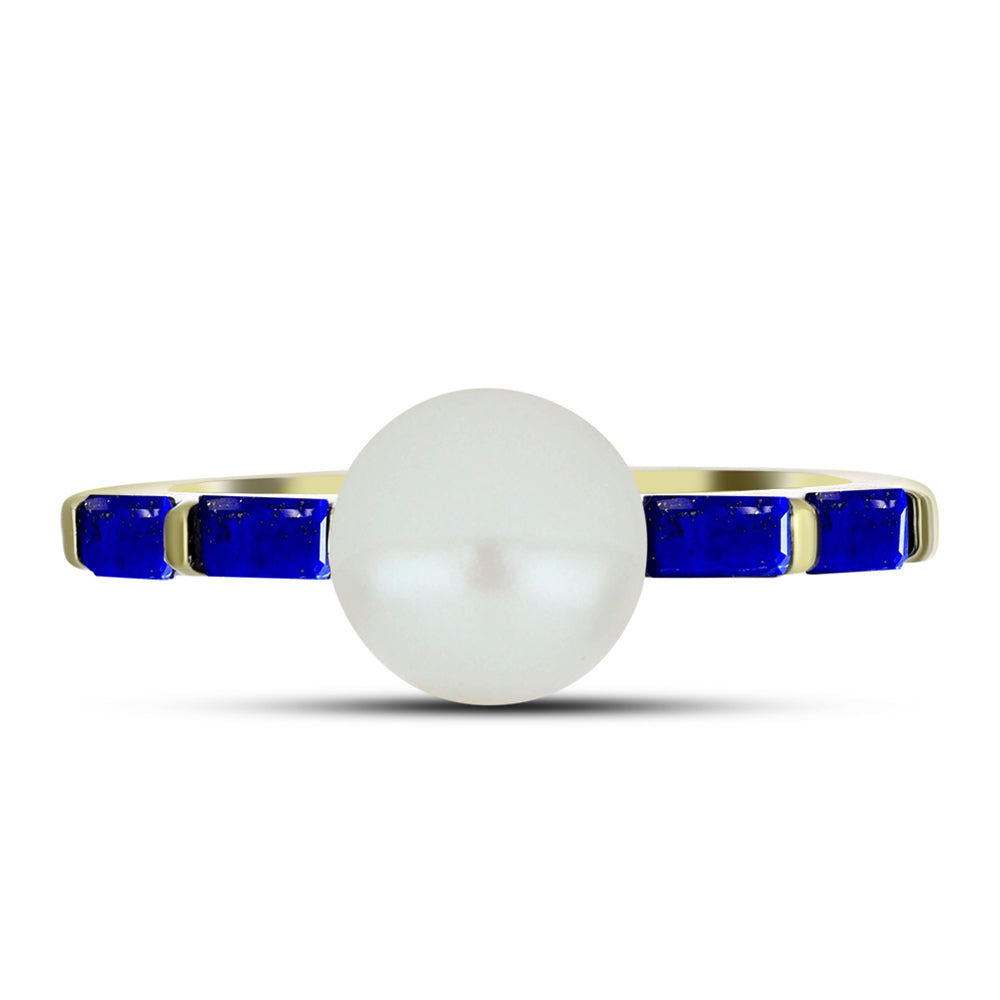 Goldplattierter Silberring mit Lapislazuli und weißer Süßwasserperle 2 