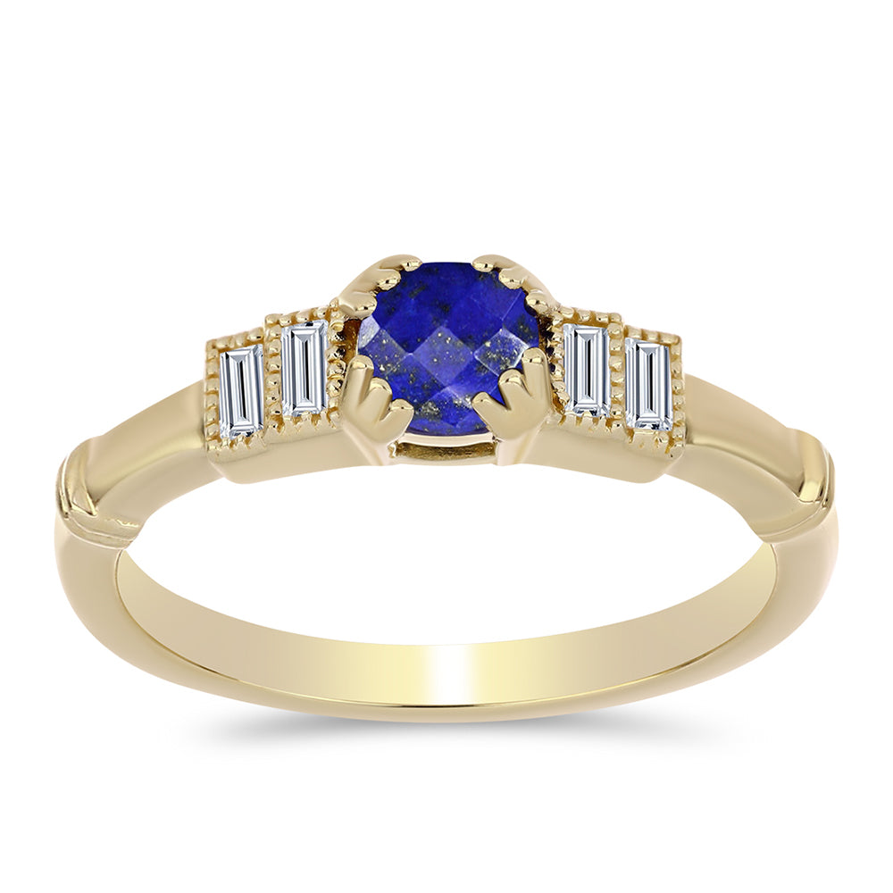 Goldplattierter Silberring mit Lapislazuli und weißem Zirkon