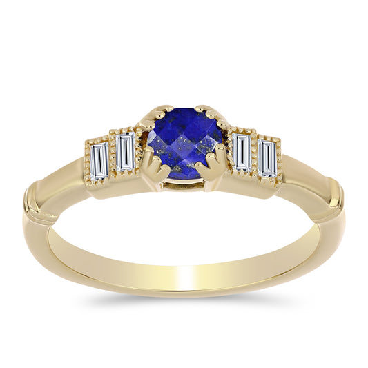 Goldplattierter Silberring mit Lapislazuli und weißem Zirkon