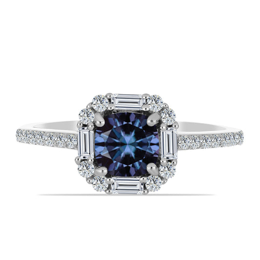 Silberring mit "Imperial lilafarbenem" Moissanit und weißem Zirkon