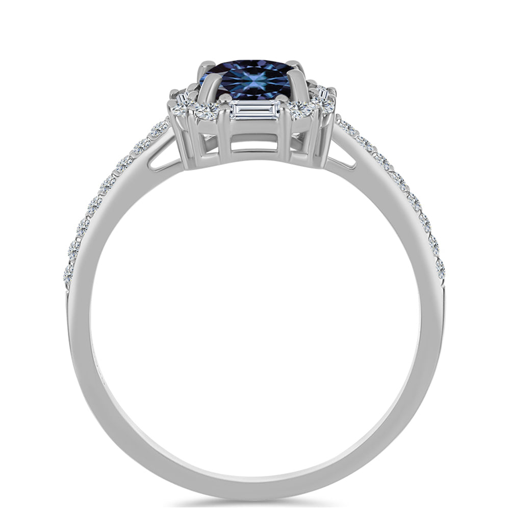 Silberring mit "Imperial lilafarbenem" Moissanit und weißem Zirkon