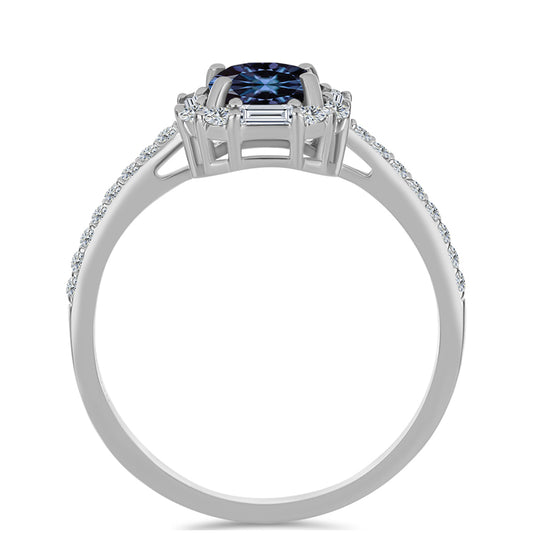 Silberring mit "Imperial lilafarbenem" Moissanit und weißem Zirkon