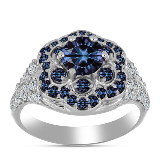 Silberring mit "Imperial lilafarbenem" Moissanit und weißem Topas