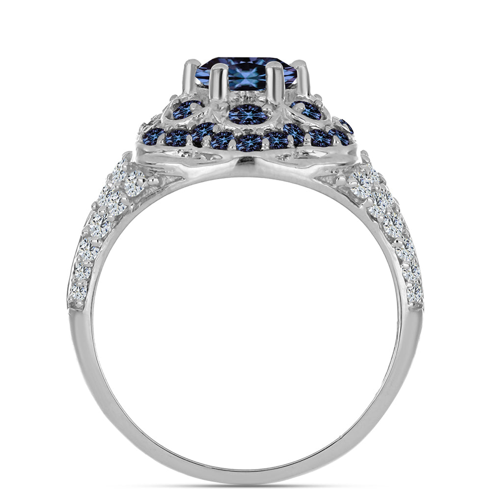 Silberring mit "Imperial lilafarbenem" Moissanit und weißem Topas 2 