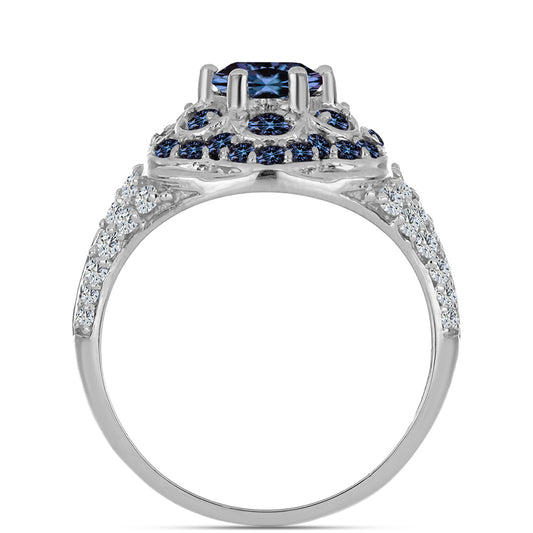 Silberring mit "Imperial lilafarbenem" Moissanit und weißem Topas