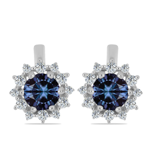 Silberohrringe mit "Imperial lilafarbenem" Moissanit und weißem Topas