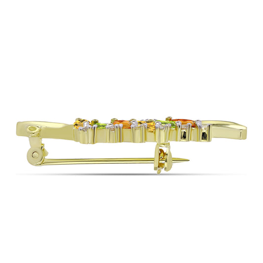 Goldplattierte Silberbrosche mit Regenbogensaphir und weißem Topas
