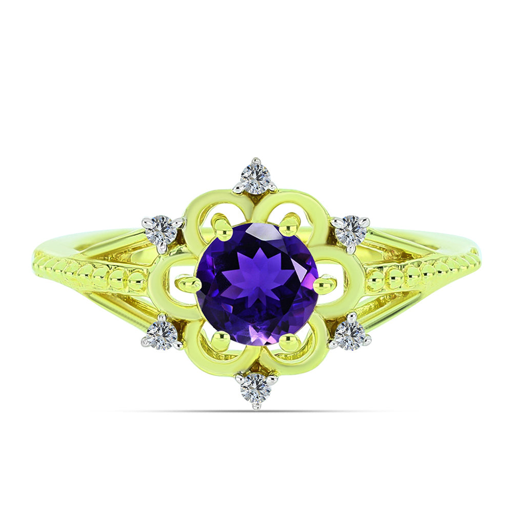 Goldplattierter Silberring mit marokkanischem Amethyst und weißem Topas 1 