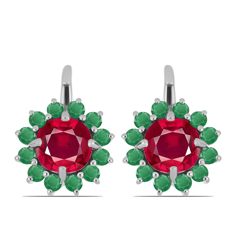 Silberohrringe mit Rubin aus Madagaskar und brasilianischem Smaragd 1 