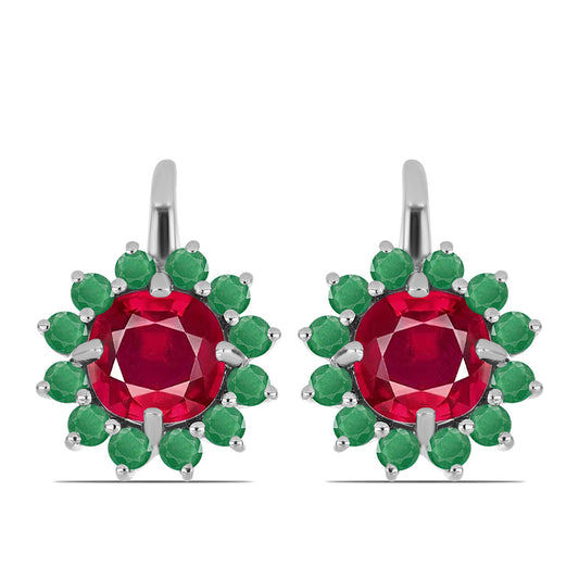 Silberohrringe mit Rubin aus Madagaskar und brasilianischem Smaragd
