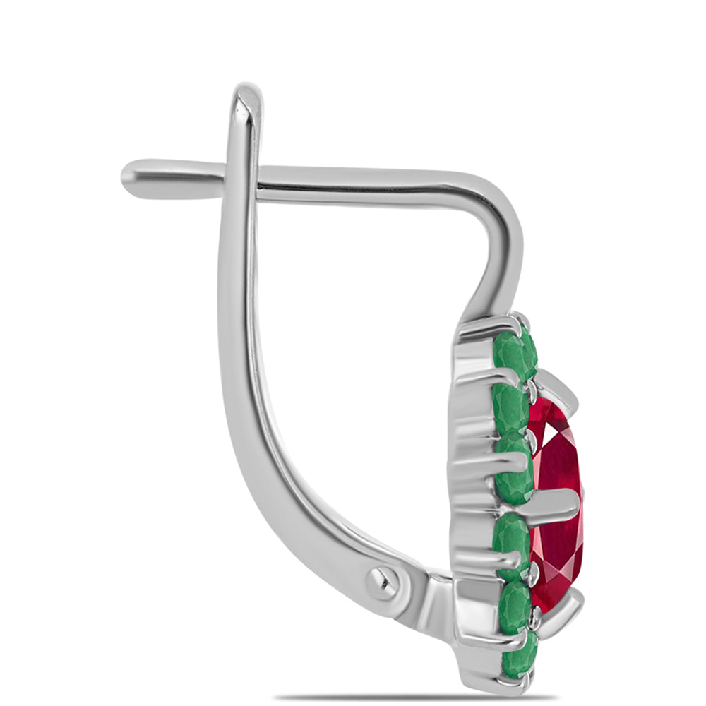 Silberohrringe mit Rubin aus Madagaskar und brasilianischem Smaragd