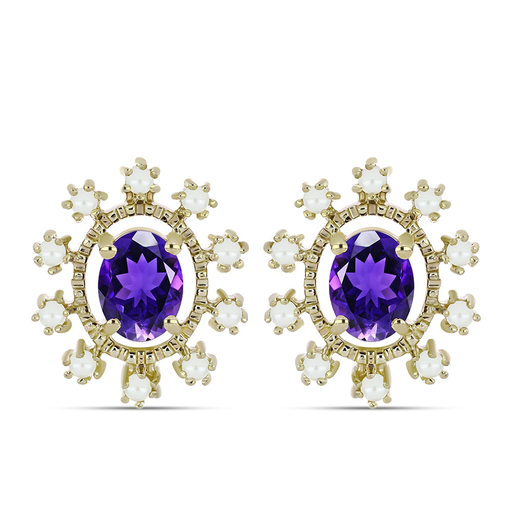 Goldplattierte Silberohrringe mit marokkanischem Amethyst und weißer Süßwasserperle 1 