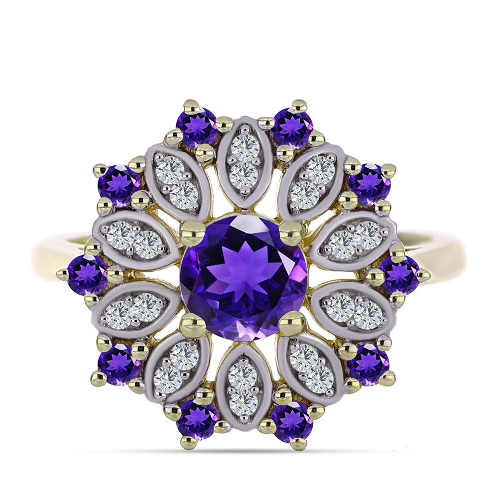 Goldplattierter Silberring mit marokkanischem Amethyst und weißem Topas